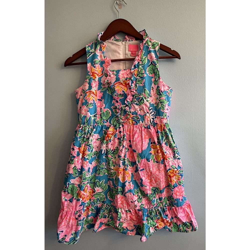 Lilly Pulitzer Girls Tersa Tiered Dress XL 14 Rose